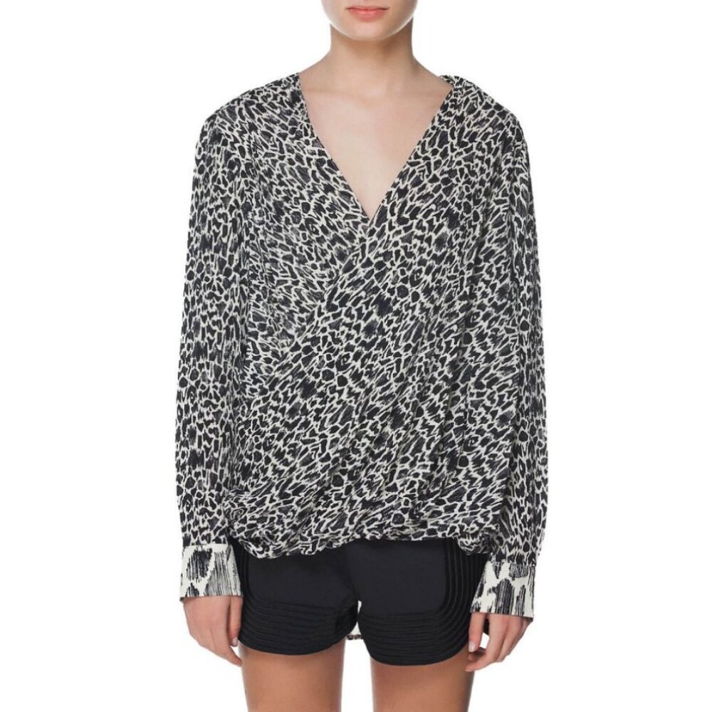 10 Crosby Derek Lam Sz. XL Silk Wrap Blouse in Black/Beige